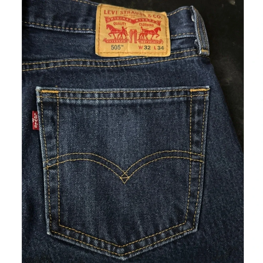 Levi's 505 Regular Fit Jeans Mens 32x34 Dark Indigo Excellent Straight Leg Denim